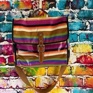Fossil Coated Canvas Striped Messenger Bag Handbag
